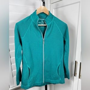 Tommy Bahama S Aruba teal green zip front athletic jacket - tennis golf yoga
